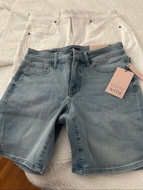 NYDJ Light Wash Denim Bermuda Shorts with White Denim Pair